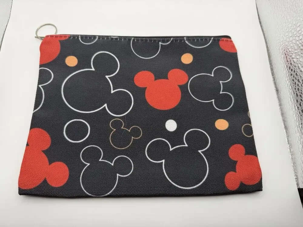 Mickey Mouse Travel Makeup Pouch Nylon Bag Toiletries Storage Zip Black Red